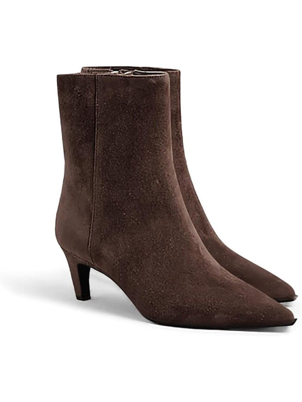 Women's Chocolate Kitten Heel Faux Leather Pointed Toe Side Zipper Ankle Boots